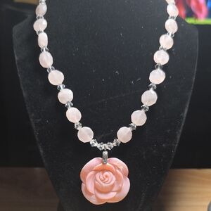 Elegant Pink Rose Pendant Necklace